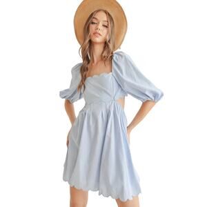 Mabel Marlee Scallop Embo Dress Cream Linen Cutout Prairie M Cottage Coquette